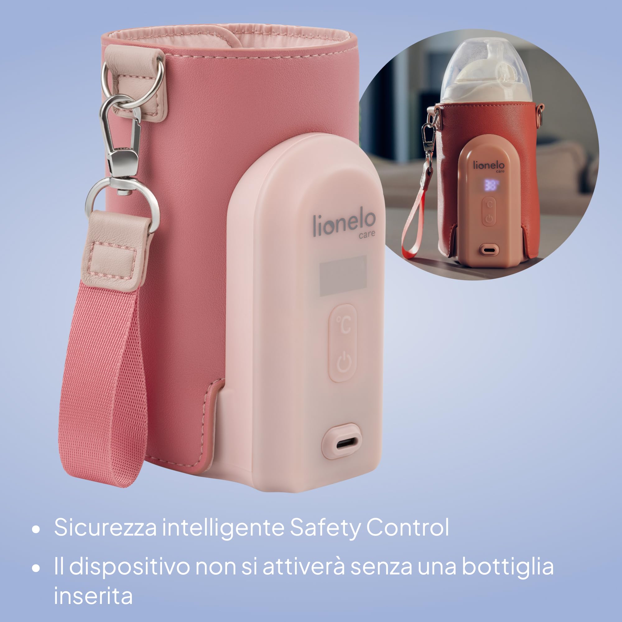 LIONELO Thermup Go Evo Scaldalatte Portatile per biberon per Neonati, Mantiene Liquidi caldi, 5 Temperature operative da 38 a 50°C Ricarica USB-C, Fino a 9 Ore di Funzionamento