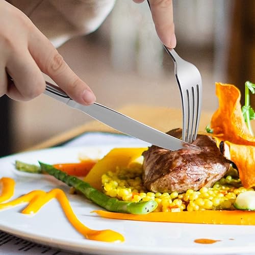 Miniatura 6 de faderic Cuchillos de cena de 6 piezas, cuchillos de mesa de 9 pulgadas, cuchillo de cubiertos de mango hueco de acero inoxidable, plata