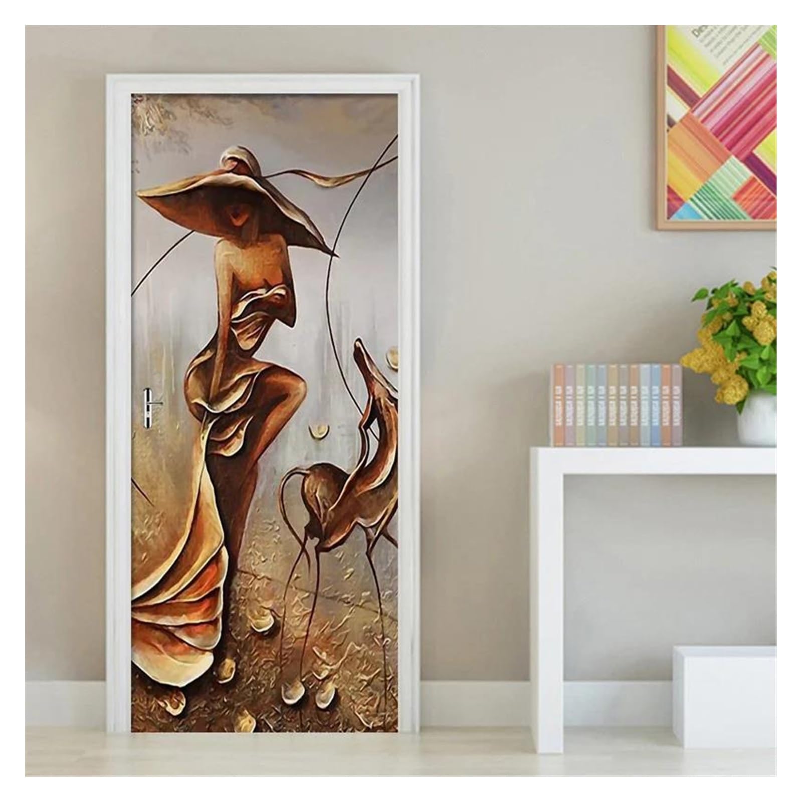 Autocollants de porte amovibles sticker mural imperméable figurine relief 3D 95x215