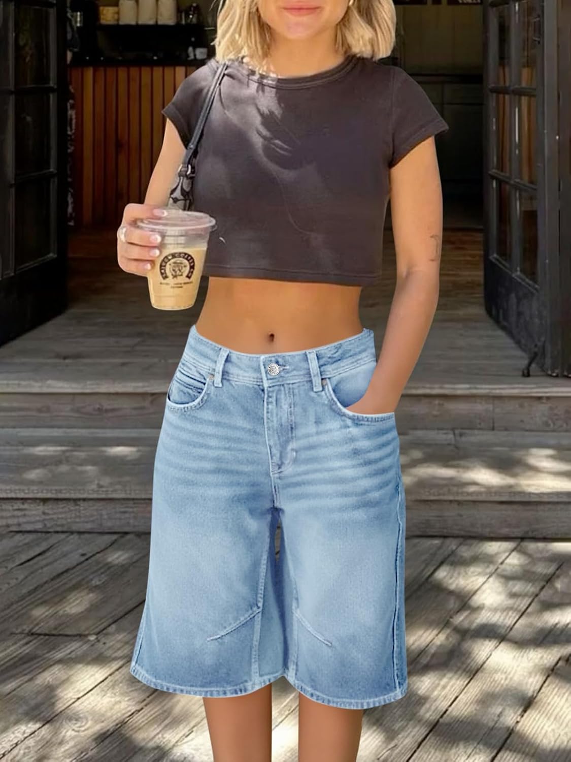 Cicy Bell Womens Summer Wide Leg Denim Shorts Casual Loose Mid Rise Jorts Bermuda Knee Length Jeans Shorts - Image 6