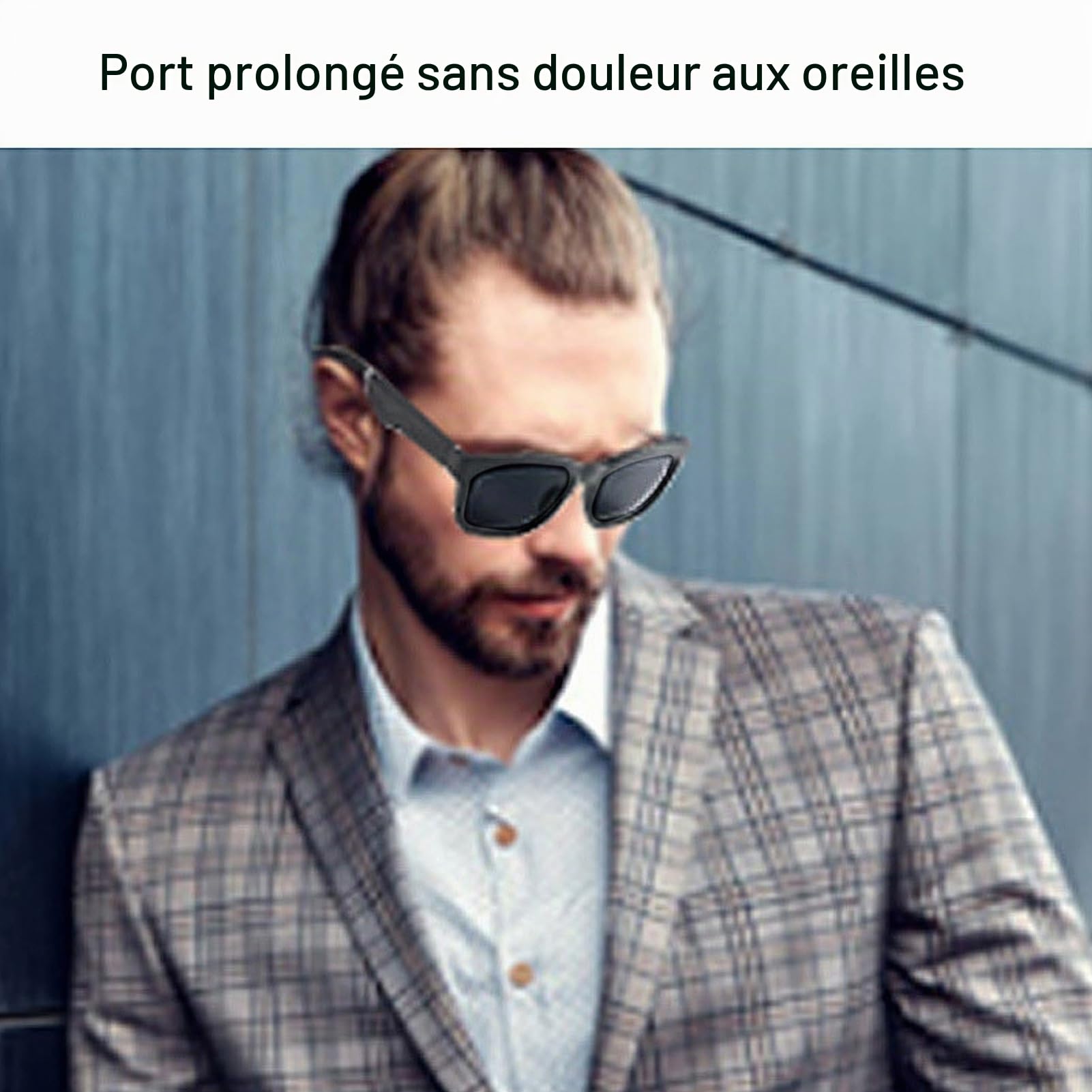 Lunettes Intelligentes à Conduction Osseuse, Lunettes de Audio Bluetooth pour Hommes et Femmes, Son à Oreille Ouverte avec Micro, Filtre de Lumière Bleue, Lentille (Noir)