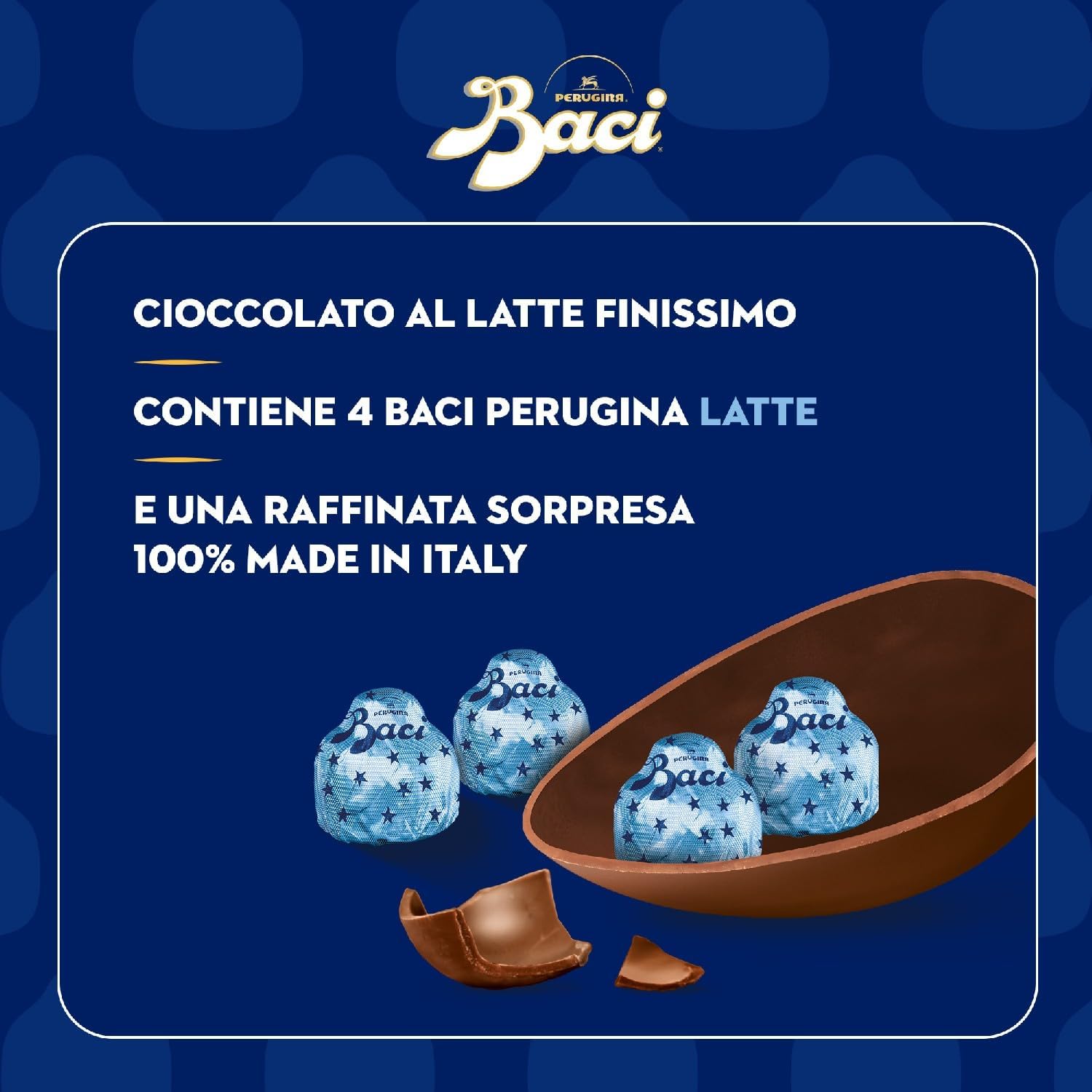 BACI PERUGINA Uovo di Pasqua 2024 Cioccolato al Latte con Sorpresa e 4 Cioccolatini 265g - Immagine 2