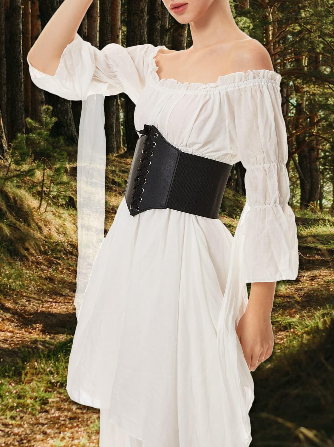 BITSEACOCO Women Medieval Victorian Off Shoulder Dress, Irish Chemise Costume Renaissance Faire Fairy Long Dress - Image 4