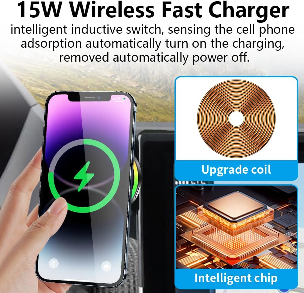 Car Magnetic Phone Mount for Toyota bZ4X 2023 2024 2025 and Subaru Solterra 2023-2025 Auto Interior Accessories Best Cellphone Holder Fast 15W Wireless Charger Cell Phones Charging Screen Stand