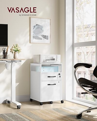 Miniatura 11 de VASAGLE Archivador móvil con ruedas, 2 cajones, estante abierto, para A4, tamaño carta, carpetas colgantes, gris carbón y negro tinta UOFC071B04