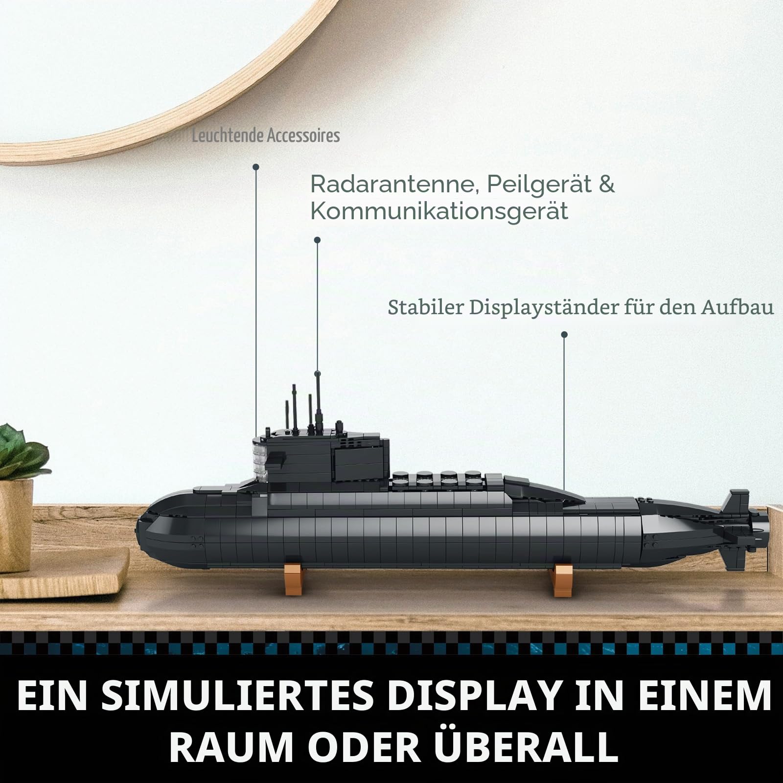 JMBricklayer Atom-U-Boot-Bausätze 61505 – Militär-U-Boot-Spielzeug mit Lichtern, WW2-Geschichte, Sammlerstück, Heimdeko, Schlachtschiff-Bausatz, Armee-Spielzeuggeschenke für Jungen Männer Erwachsene
