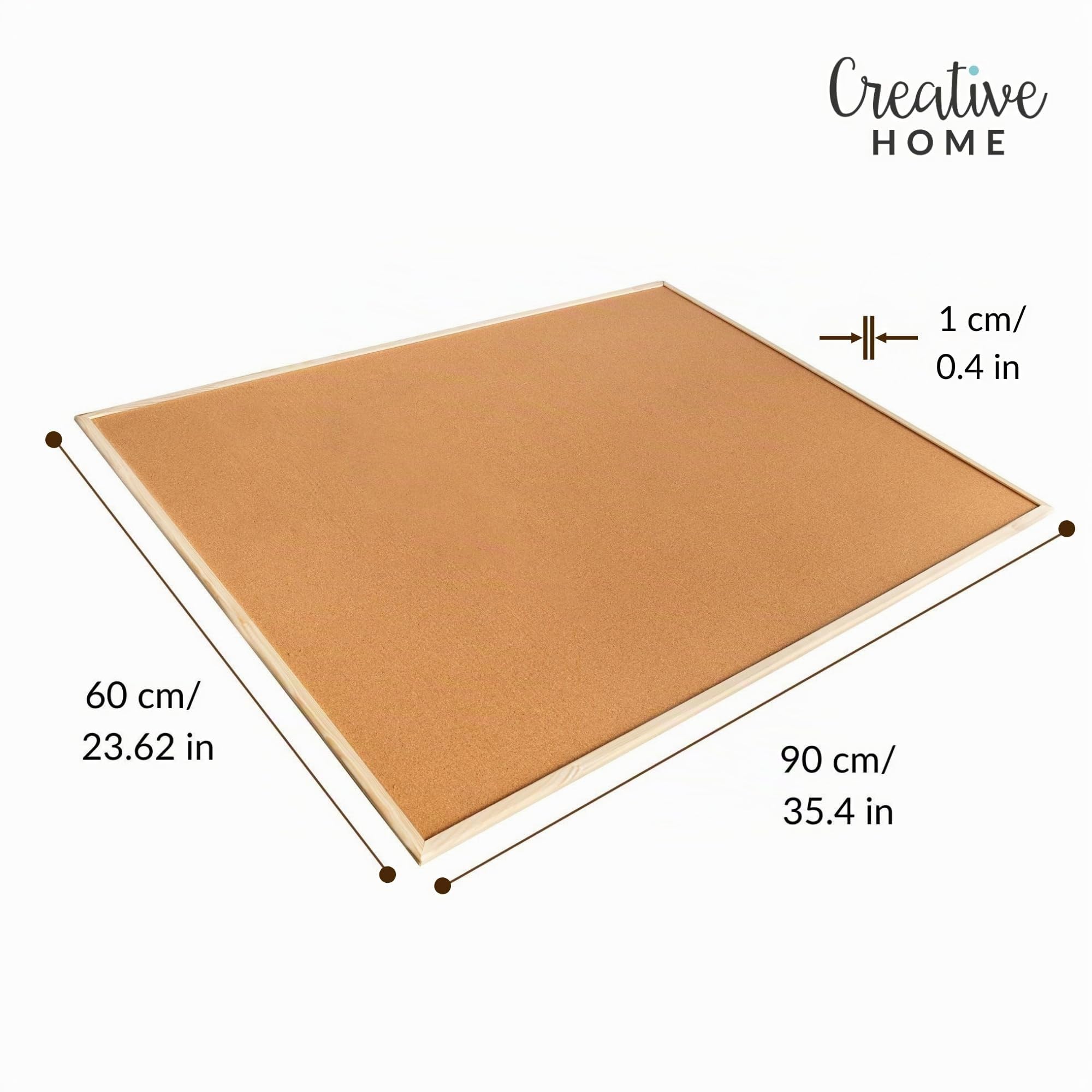 Creative Home 90x60 cm (+-2 cm) Große Pinnwand Kork | inkl. 5 Pinwandnadeln | Korkwand Korktafel Holzrahmen Memoboard | Hergestellt in der EU | Ideal für Büro, Schule, Schlafzimmer und Heim
