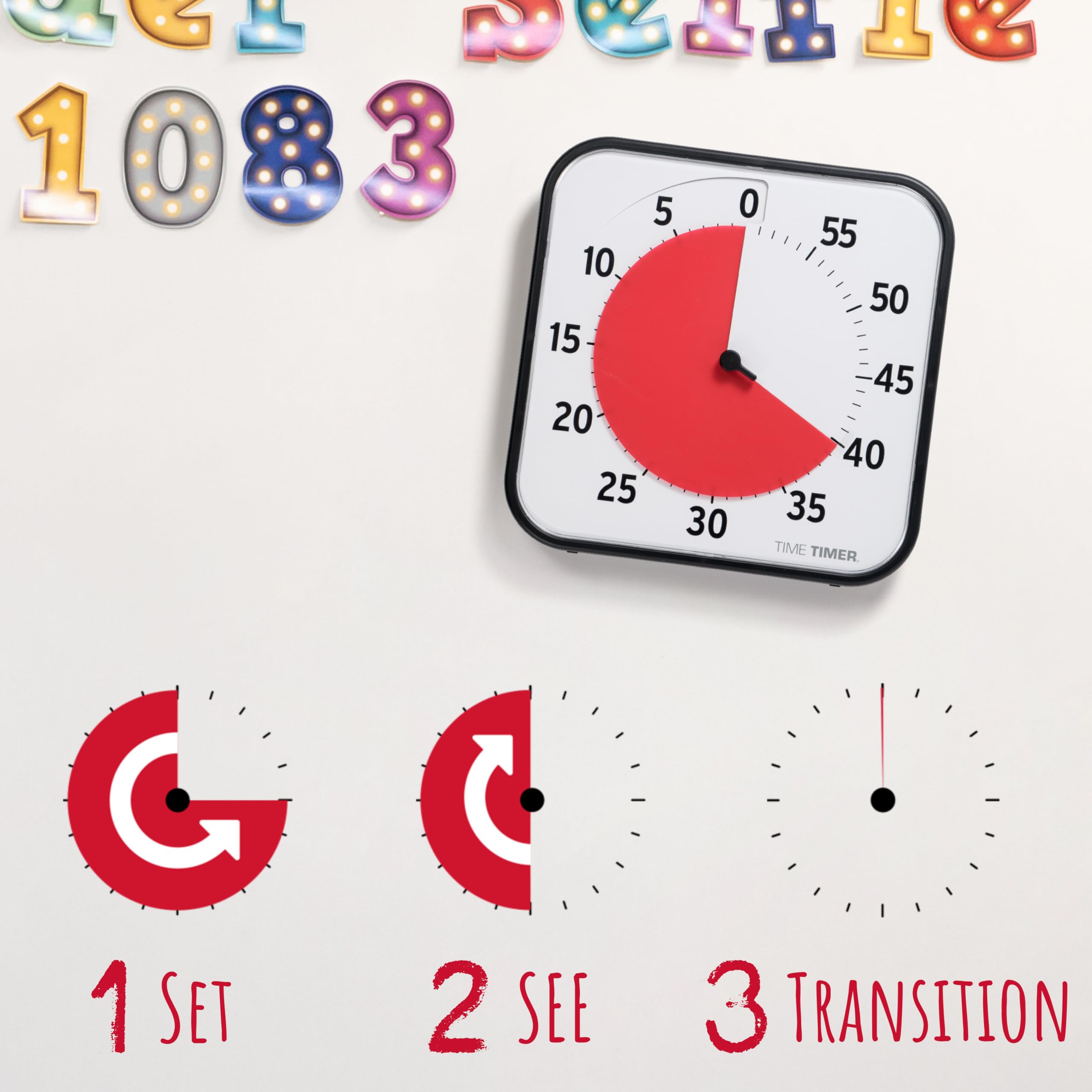 TIME TIMER ORIGINAL Large 30x30cm - 60 Minute Visueller Analog-Timer Uhr - Optionaler Akustischer Alarm (Lautstärkeregler) Kein lautes Ticken; Zeitmanagement-Gerät (Schwarz)