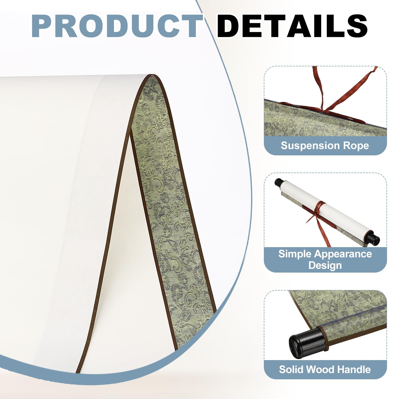 QUARKZMAN Rotolo Vuoto Appeso, 40 X 114 Cm Rotolo Di Carta Per Calligrafia Cinese Vuoto Con Asta In Legno Per Appendere A Parete Per Arte Scrittura Voti Matrimonio Decorazione Verde