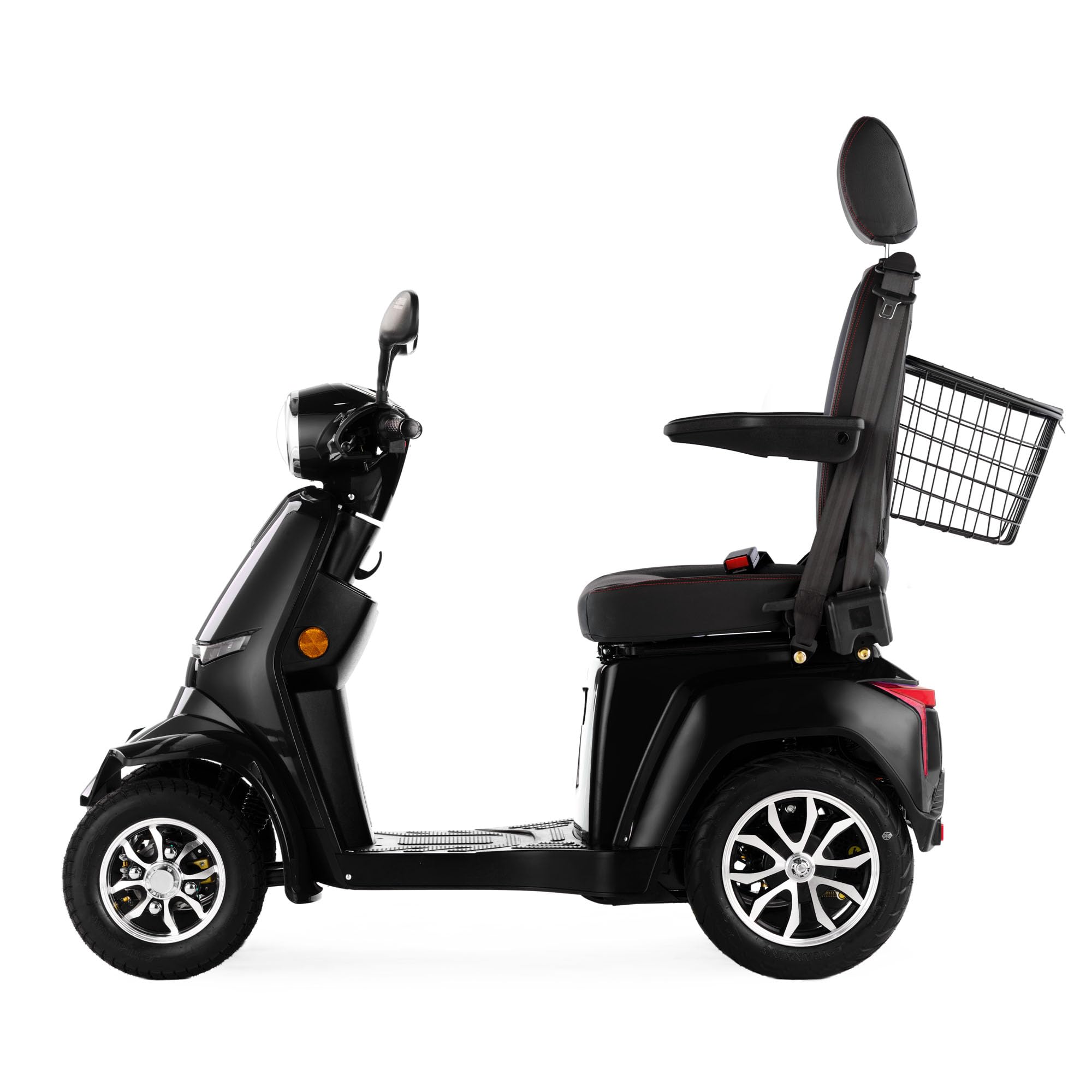VELECO Gravis – dispositivo de movilidad con respaldo alto y reposacabezas – batería de iones de litio extraíble – completamente ensamblado y listo para conducir – iluminación LED completa (Nero)