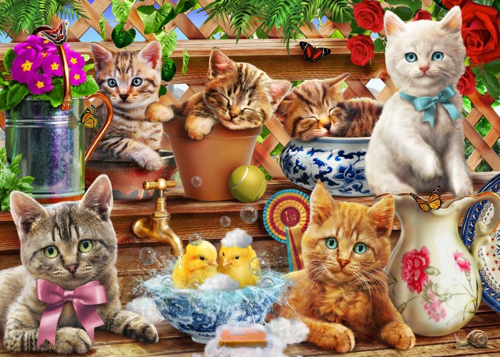 Kittens in the Potting Shed Poster Print by Adrian Chesterman (36 x 24)