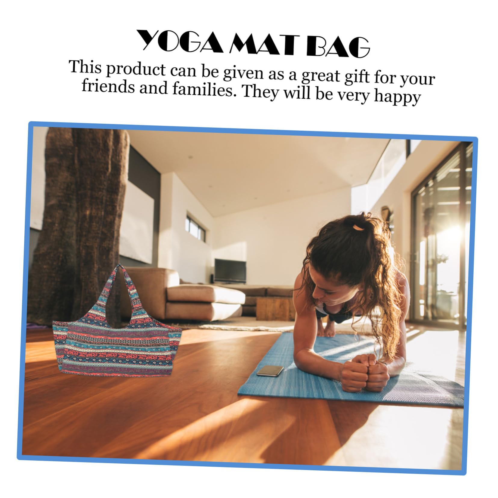 BESTonZON Bedruckte Yogamattentasche Ethno Style aus Canvas Große Sporttasche mit Kordelzug und Seitentasche Leichte Schultertasche für Yoga Fitness Reisen und Alltag