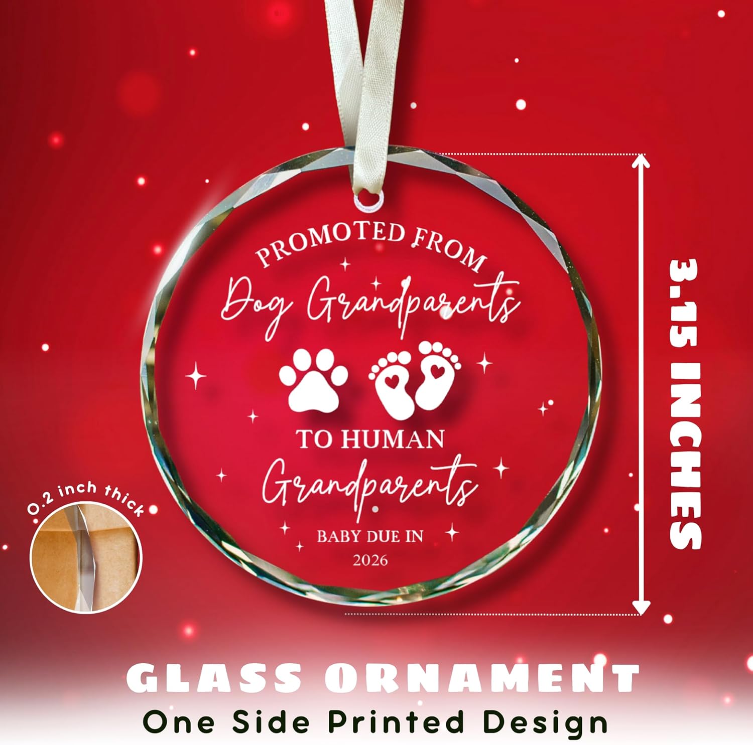 Grandparents Gifts - First Time Grandparents Gifts for Grandma, Grandpa - Baby Pregnancy Announcement Ornament for Grandma Grandpa - Promoted from Dog Grandparent to Human Grandparent Ornament