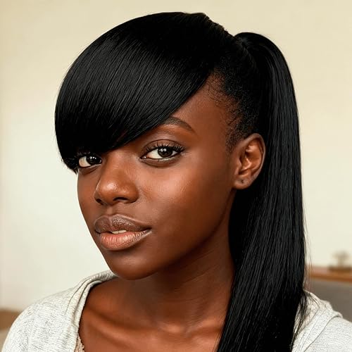 Short Yaki Straight Bangs Clip - Natural Black Thick Fake