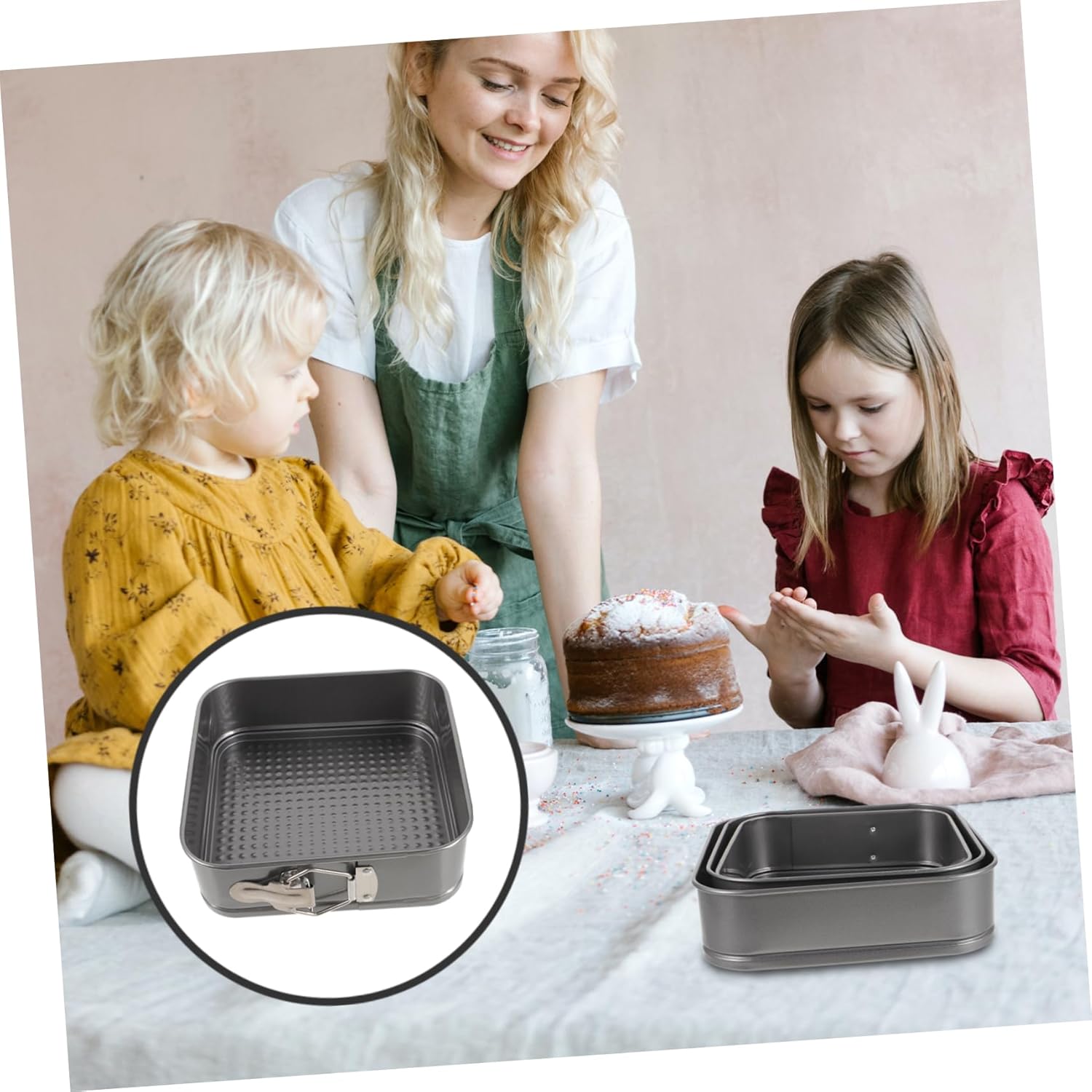 IMIKEYA 3pc Square Non-stick Cake Molds Honeycomb Live Bottom Baking Tray for Easy Baking Carbon Steel Cake Pan for Weddings and Parties Black