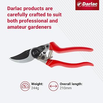Darlac Professional Pruner – All-Round Garden Pruner – Precision, Razor Sharp High Carbon Steel Blades – Tension Adjuster with Locking Plate – Slim Profile Handles for Comfort