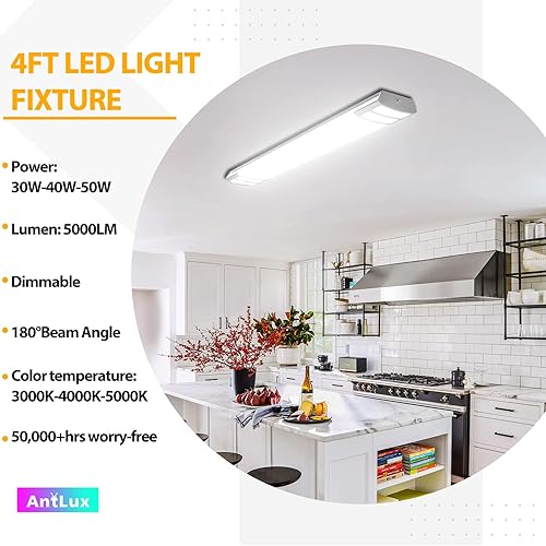Miniatura 4 de ANTLUX Lámparas LED de 4 pies, 3000 K-5000 K, 30 W-50 W, regulables de 4 pies, luz de techo de cocina de 48 pulgadas de montaje empotrado (4