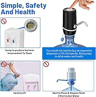 Vista 2 de 2-5 Gallon Portable Water Dispenser, Water Bottle Pump Rechargeable for 5 Gallon with Silicone Cap, Automatic Drinking Water Jug Dispenser (Black)