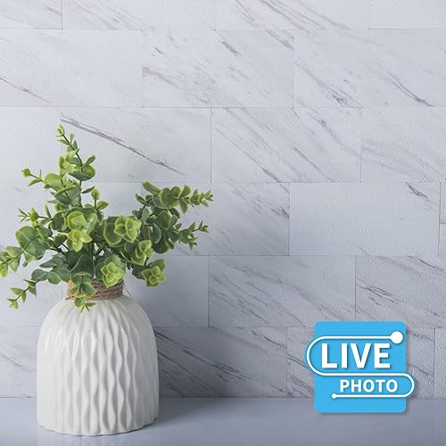 Miniatura 2 de Art3d 102 piezas de azulejos de despegar y pegar para cocina, baño, 3 x 6 pulgadas, azulejos de metro de granito blanco