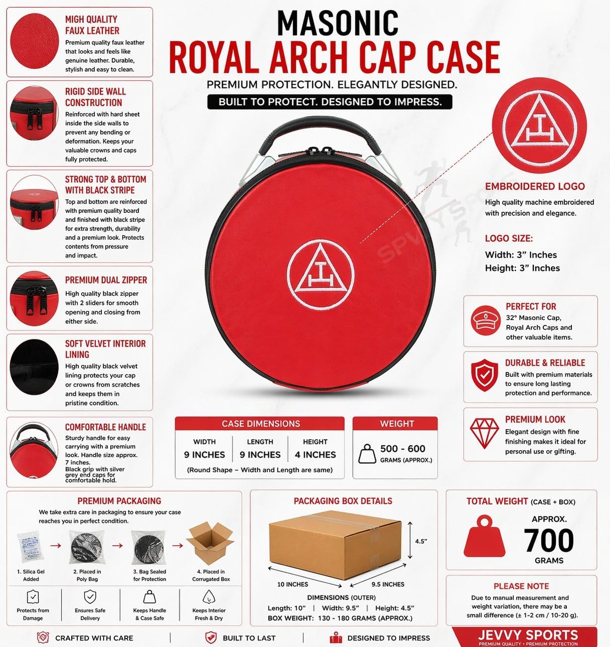 Masonic Regalia Royal Arch Red Crown Cap Case
