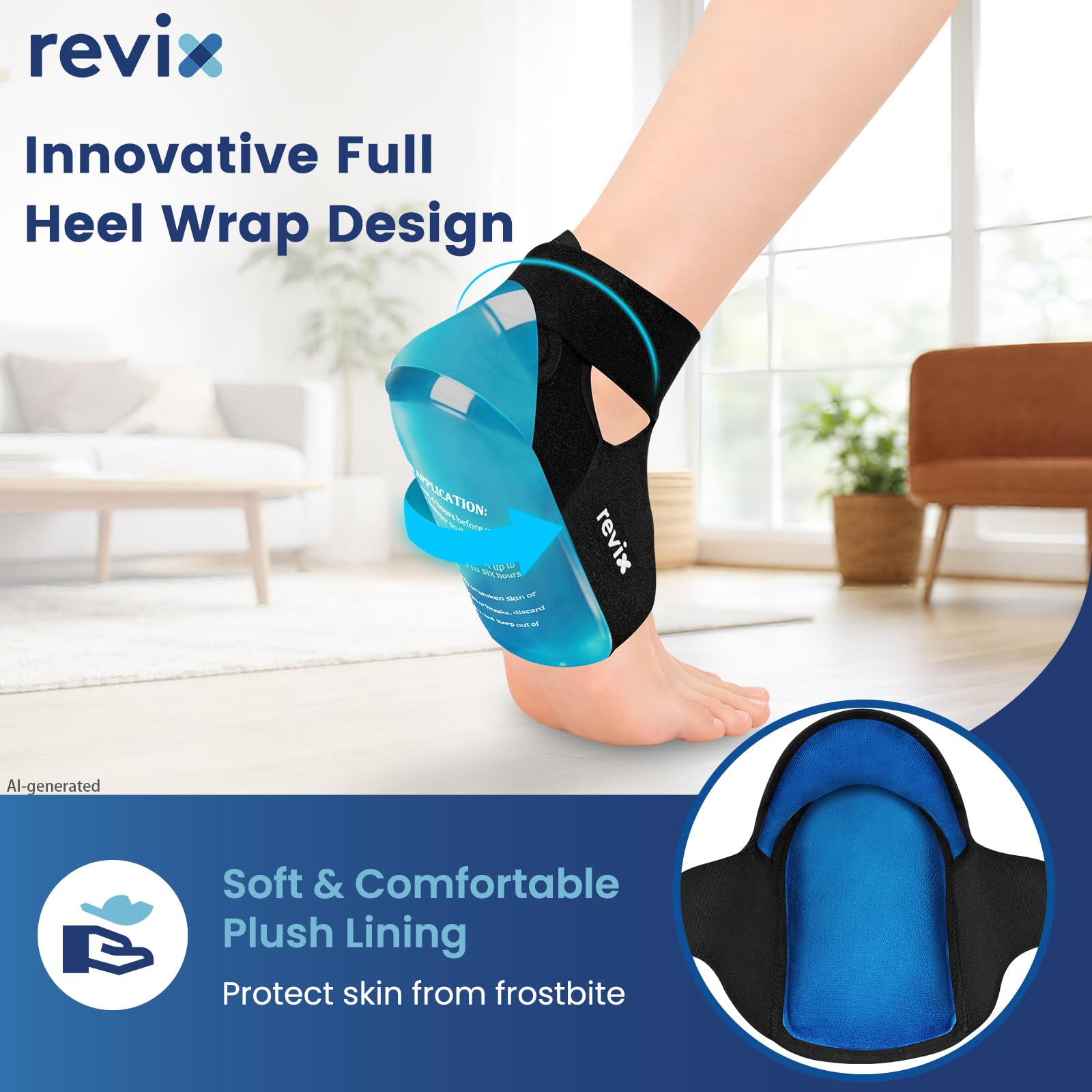 REVIX Paquete de 2 paquetes de hielo para el talón, paquete de hielo reutilizable para frío y caliente con cobertura completa de gel en el talón, envoltura de hielo ajustable para fascitis plantar
