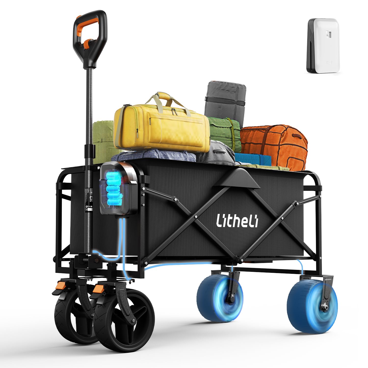 Photo 1 of **BROKEN** Litheli Electric Collapsible Wagon Cart Foldable, 100L Portable Folding Wagon Cart with Wheels, Outdoor Lightweight Utility Carts for Beach Grocery Camping Shopping