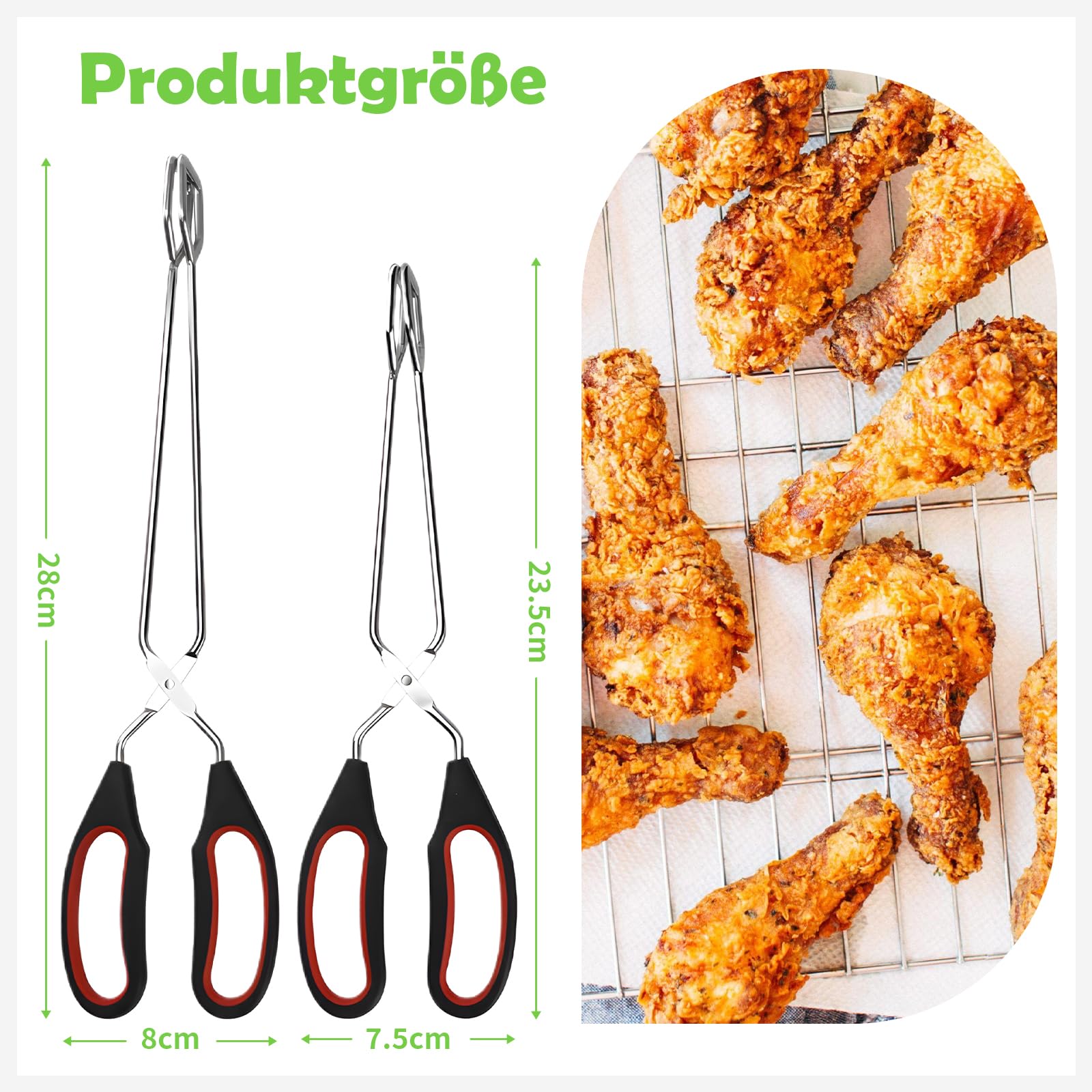 Lot de 2 pinces à barbecue inox avec poignées antidérapantes et chaude - Pince à charbon de bois pour cuisine, pâtisserie, BBQ