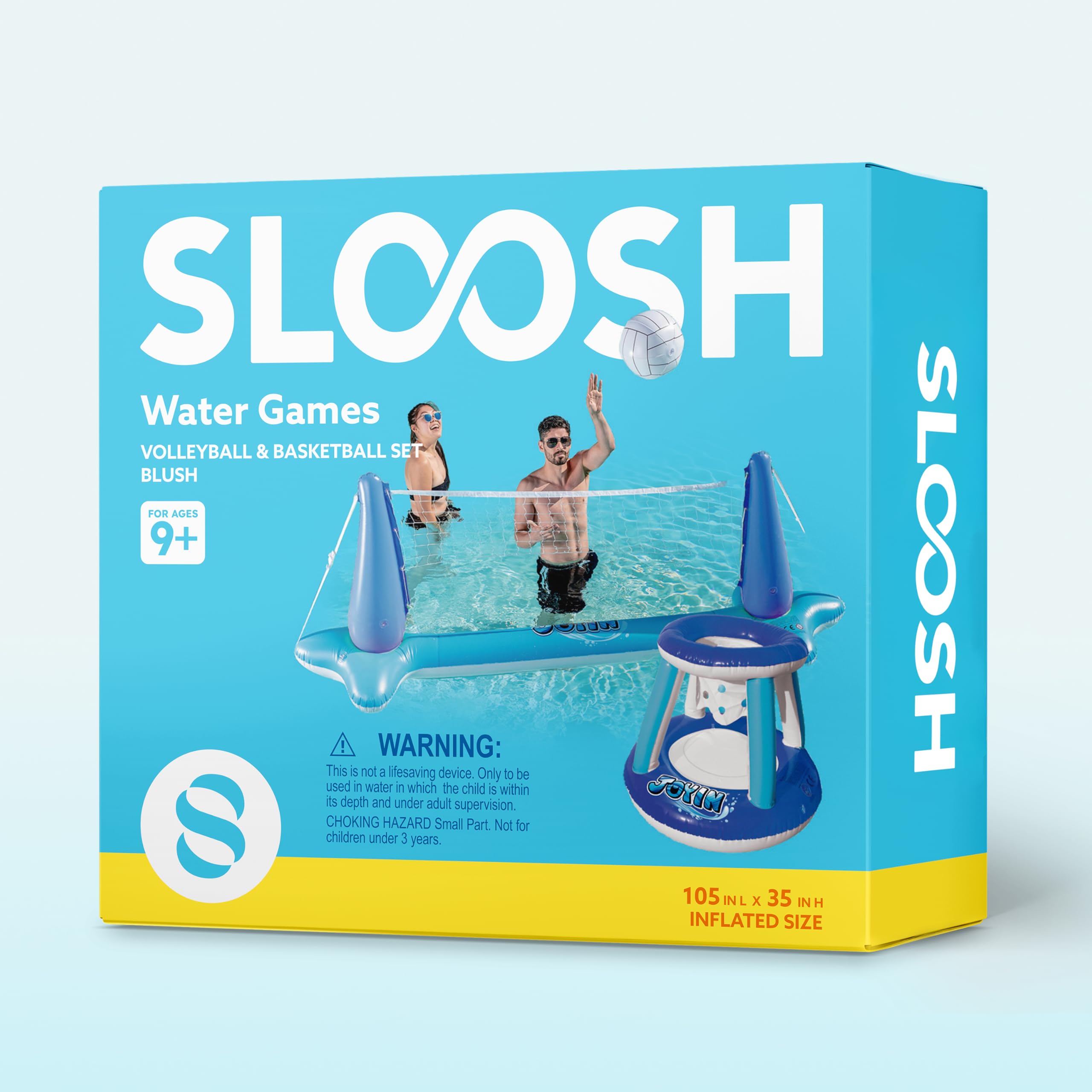 JOYIN Galleggianti gonfiabili per piscina, rete da pallavolo e canestro da basket, gioco di nuoto galleggiante per bambini/adulti, galleggianti estivi, giocattoli estivi per sport acquatici, blu scuro