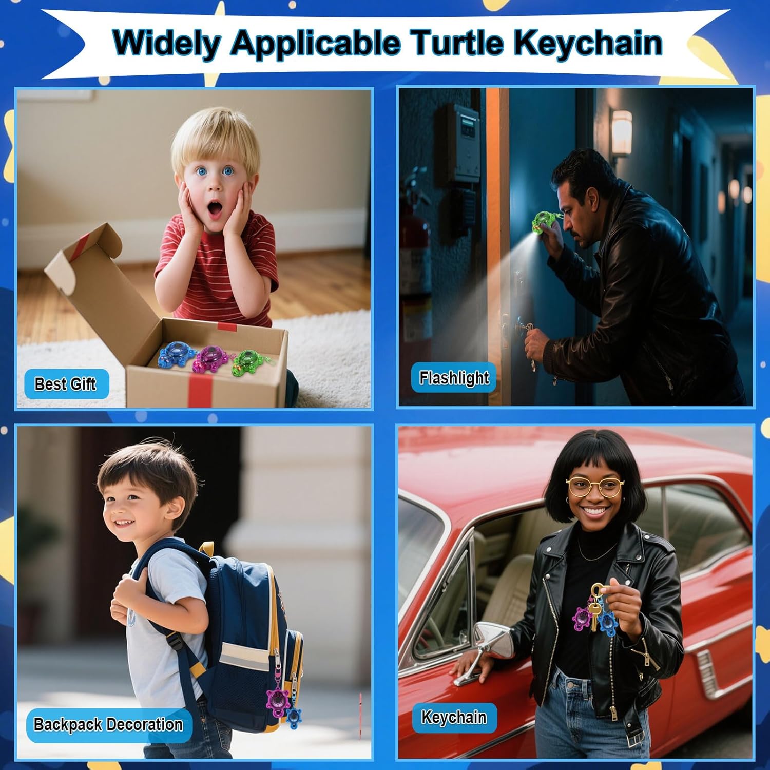 3PCS Set Turtle Nurse Mini Flashlight, Pediatric Nurse Flashlight Keychain , Rechargeable 7 Modes LED & SOS Emergency Key Ring Handbag Bag Purse Keychains, Christmas Stocking Stuffers Gift for Family