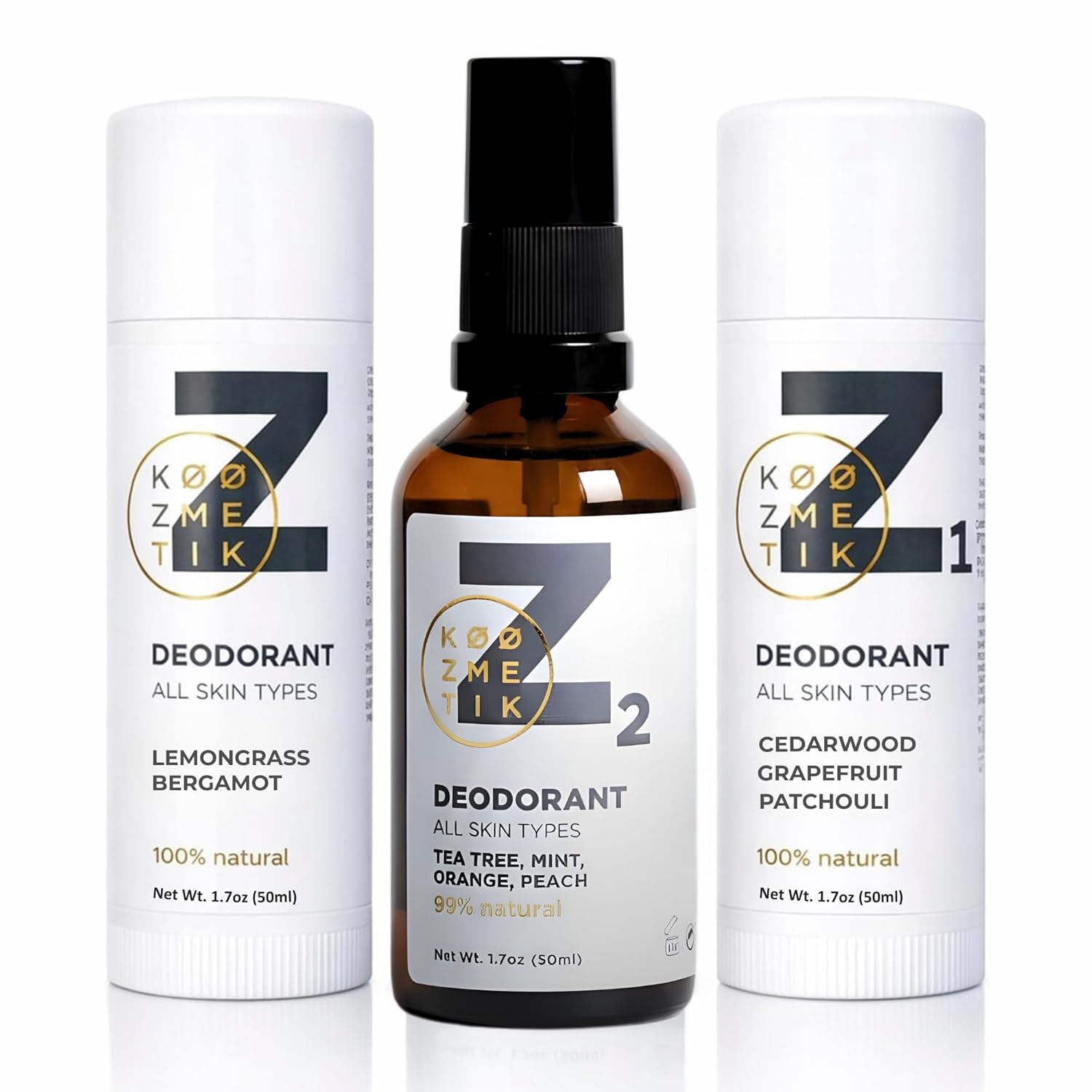 Natural Deodorant for Everyday Z, Z1 & Z2 | Aluminum-Free Deodorant| Long-Lasting Freshness | Gentle on Sensitive Skin | Cruelty-Free | KØØZMETIK