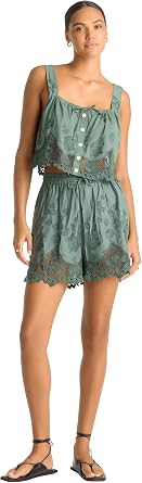 Vitamin A 2024 Cruise Womens Swimwear Flora Beachside Broderie Short Swimsuit Cover Up