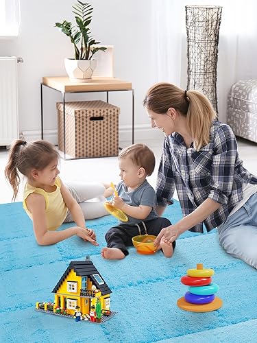 Miniatura 4 de 12 tapetes de espuma de felpa gruesa que se entrelazan, tapetes de espuma para suelo de bebé con bordes, azulejos de espuma cuadrados suaves