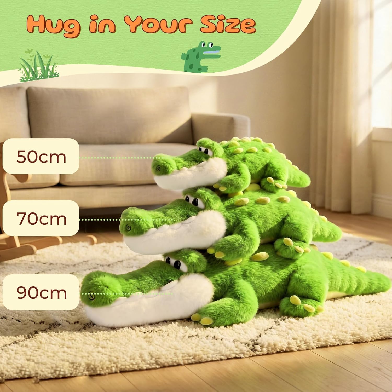 Alligator Stuffed Animal Plush Toy, Lying Flat Crocodile Hugging Pillow, Soft Long Plush for Kids & Adults, Cute Green Alligator Plush for Bed, Sofa, Gift 35.4in