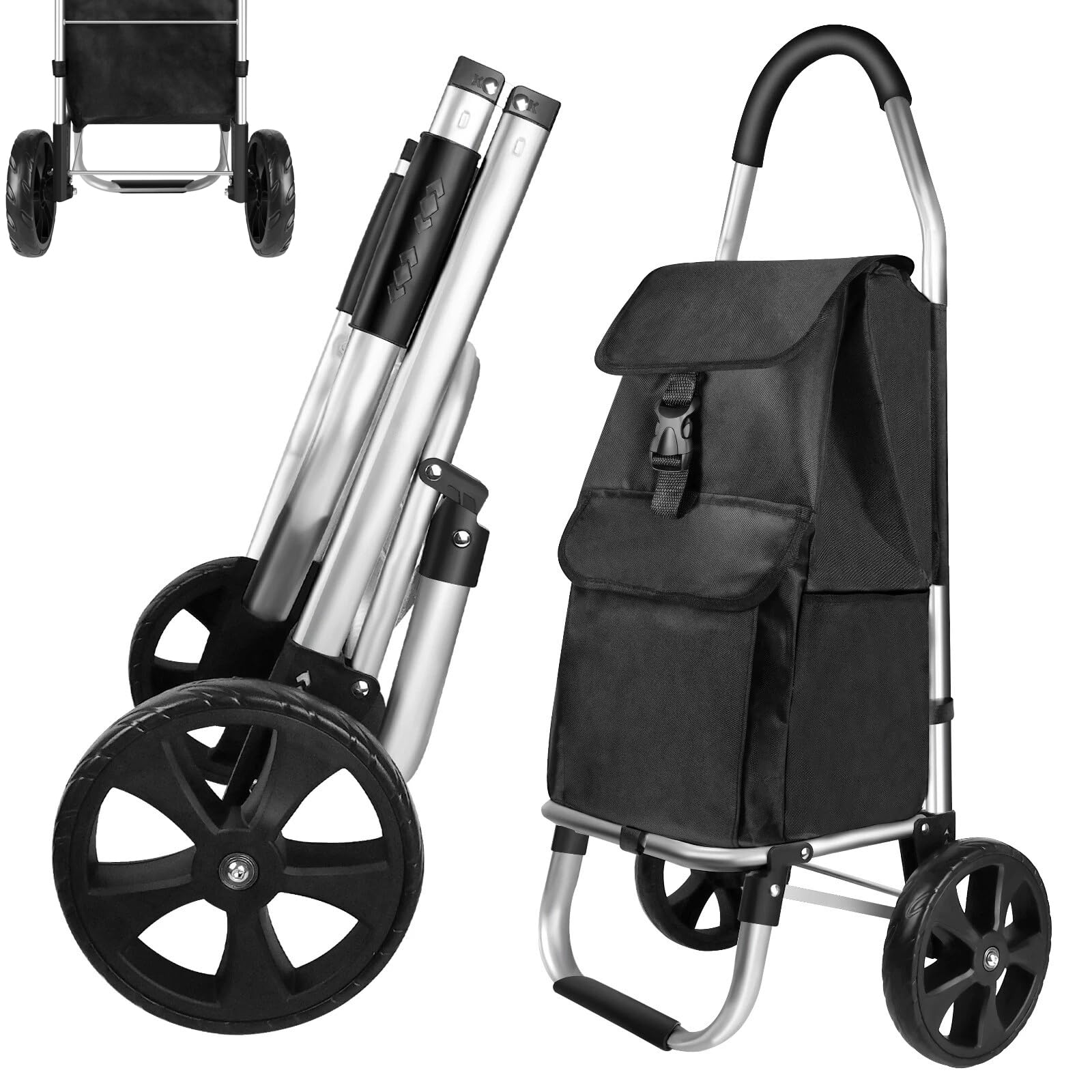 Shopping Cart Large Lightweight Folding Trolley Waterproof Bag 2 Wheel Large 40L Large Capacity Detachable Durable Aluminum Frame Silent Stair-Climbing Grocery Trolley