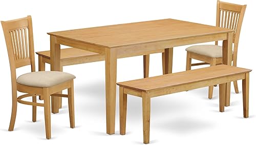 Miniatura 18 de East West Furniture CAVA7-OAK-C Juego de mesa de comedor de 7 piezas consta de una mesa rectangular de madera y 6 sillas de comedor de tela de lino,