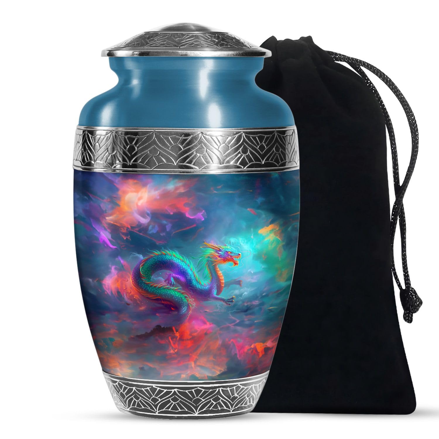 Dragon Urns, Large Decorative urn (Size-10 Inch), urns for Human Ashes Adult Female, Cremation urns for Human Ashes, Turquoise Ocean urn for Ashes Adult Male, Funeral urns for Adult Ashes