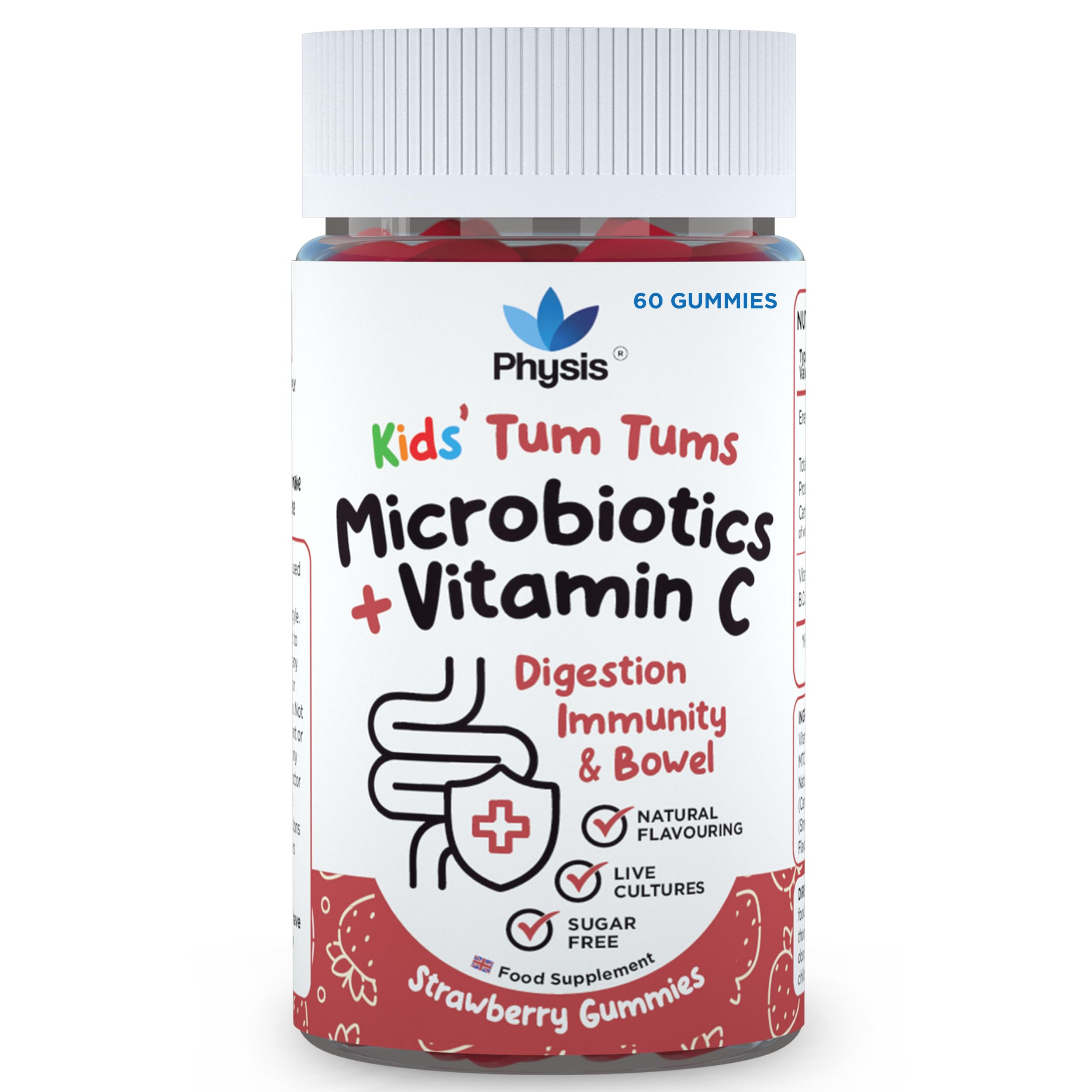 Physis Kids Probiotics Gummies with Vitamin C | 60 Gummies | Probiotics for Children | Chewable Kids Vitamins | Childrens Gut Health | Ages 2+
