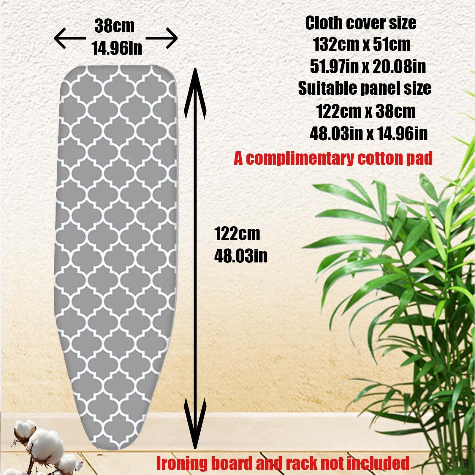 Funda para tabla de planchar resistente de 128 x 40 cm, repuesto acolchado con cordón, se adapta a mesas de planchar estándar, color linterna, duradera y fácil de instalar