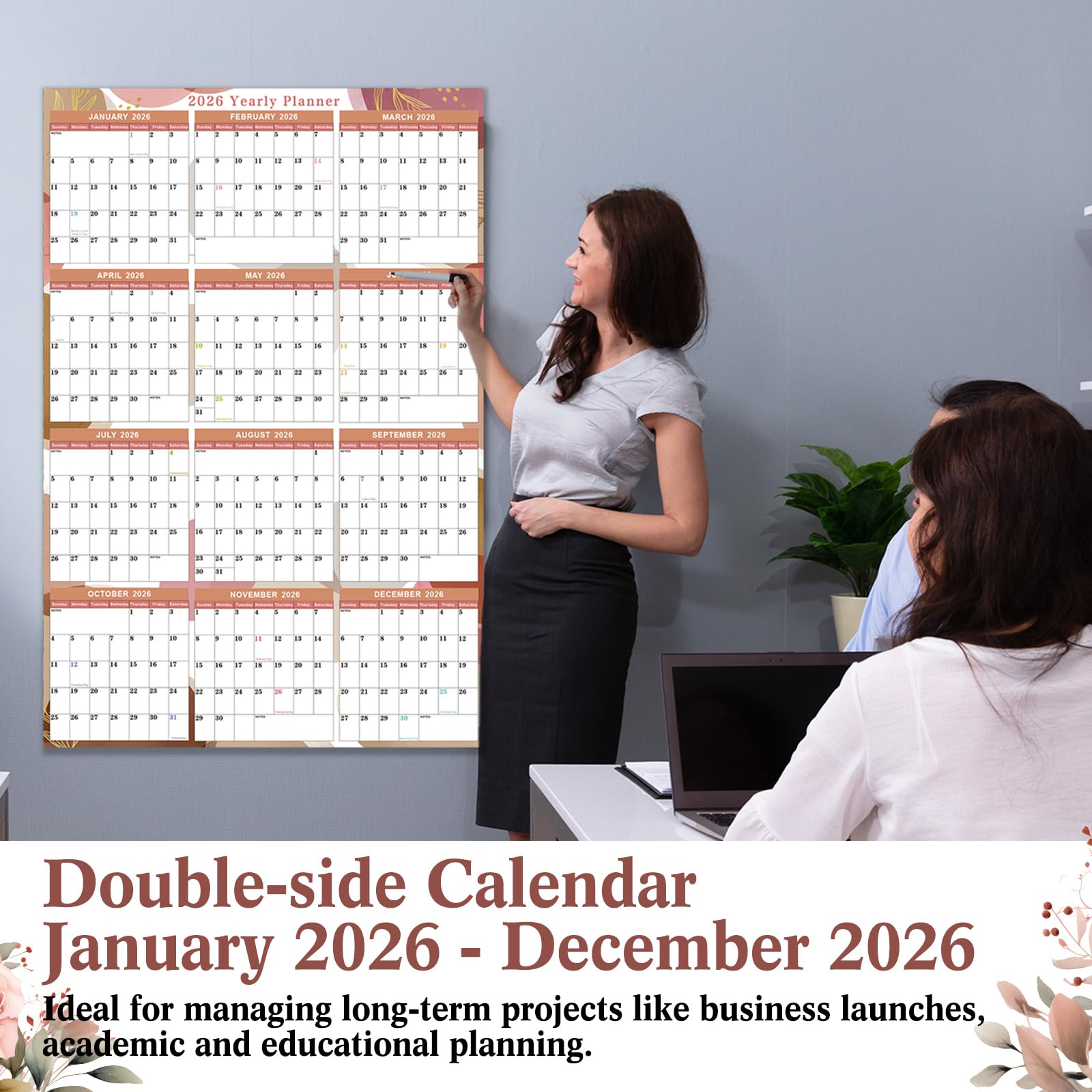 Wandkalender 2026, 81,3 x 121,9 cm, trocken abwischbar, Jumbo-Kalender, Nass- und Trockenkalender, groß, laminiert, 12 Monate, horizontal, vertikal, von Januar bis Dezember für die Planung