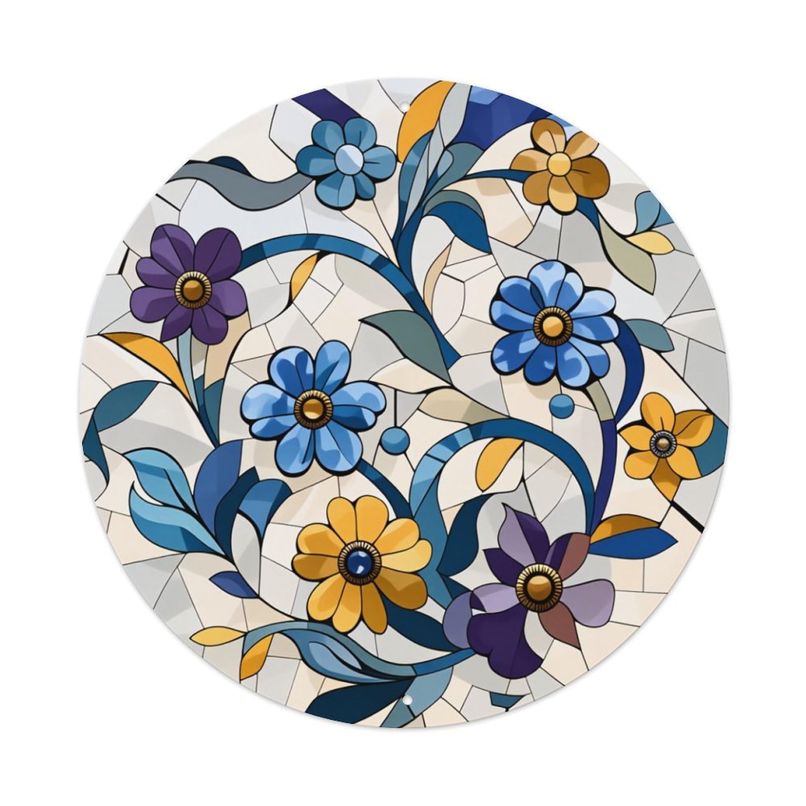 Floral Stained Glass Pattern Design Round Tin Sign Vintage Metal Poster Retro Bar, Home, Man Cave, Kitchen, Laundry Room Wall Art Decor Gift 8x8Inch