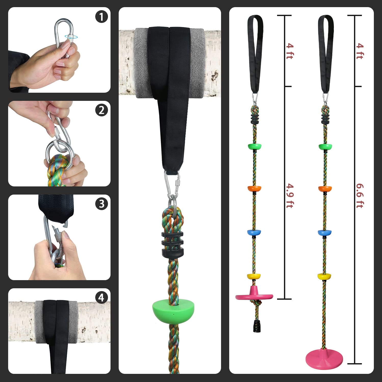 Fentin Tree Swing Sets for Backyard Pink Rope Disc Swing Saucer Swing Set Accessories Outdoor Indoor Games for Kids Birthday Gifts Boys Girls (RS-001Pink)