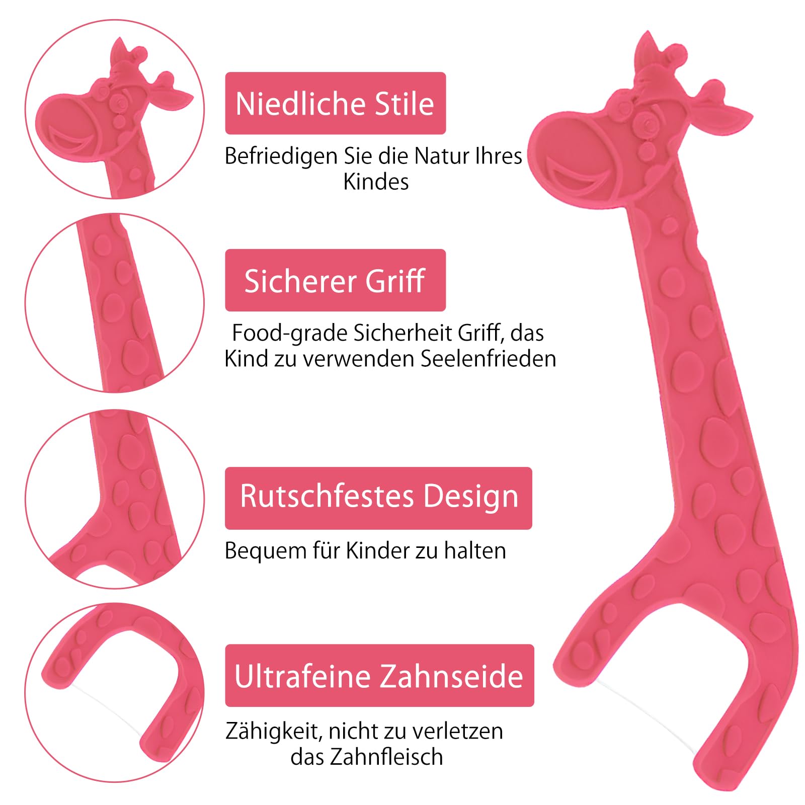 TNSLAND Filo Interdentale per Bambini Giraffa 4 Colori 4 Confezioni da 40 Fili Senza Cera e Antiscivolo per Spazi Ristretti