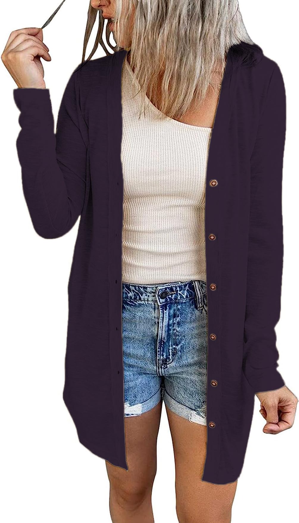 Ladlop Womens Lightweight Open Front Cardigan Casual Long Sleeve Button Down Loose Fall Cardigans