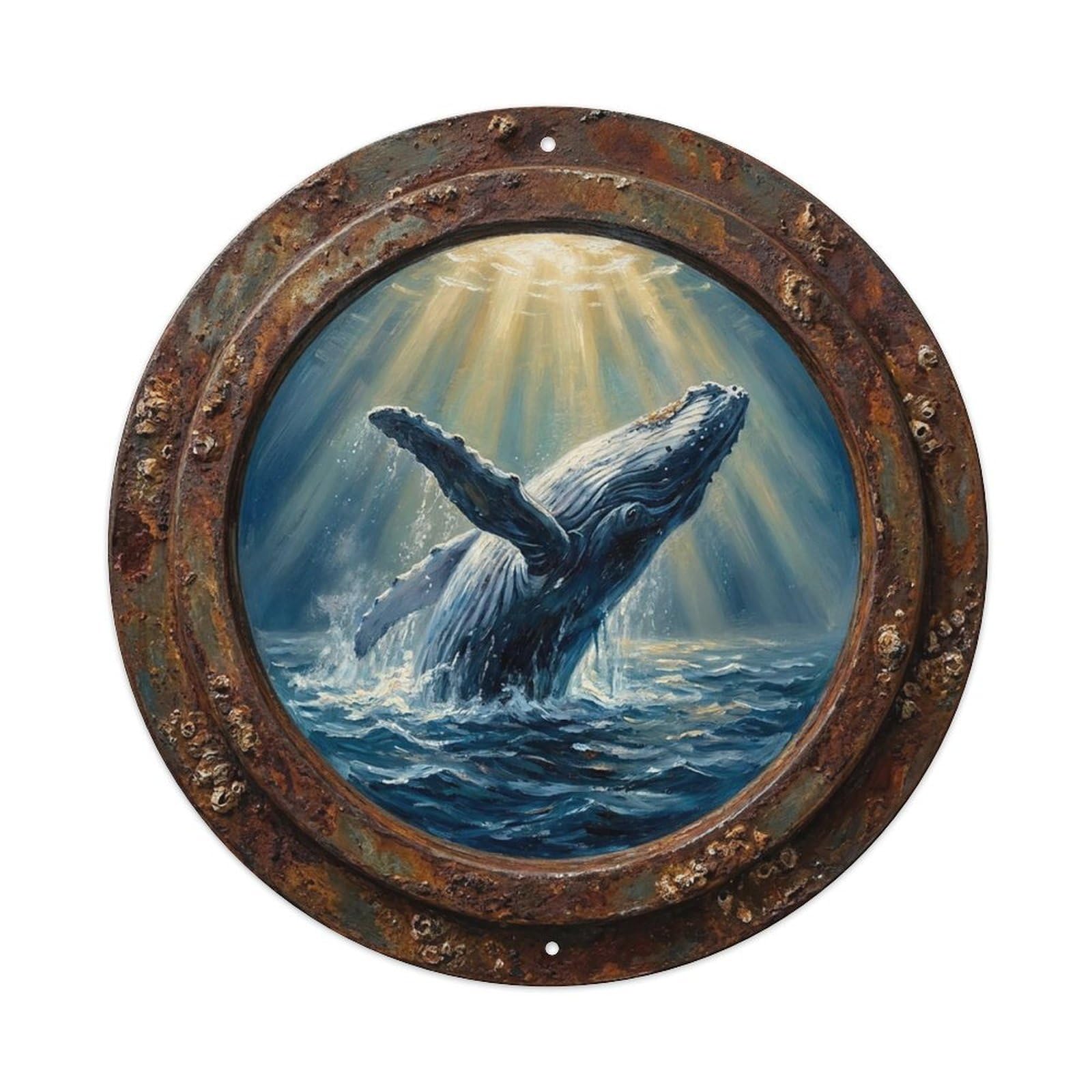 Vintage Porthole Humpback Breach Ship Window Under Deep Metal Tin Sign