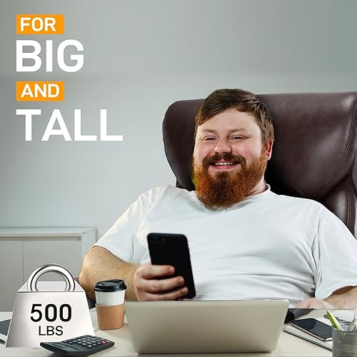 Miniatura 7 de Silla de oficina grande y alta para personas pesadas, respaldo alto de 500 libras, extra ancha, resistente, silla de oficina ejecutiva, cómoda para