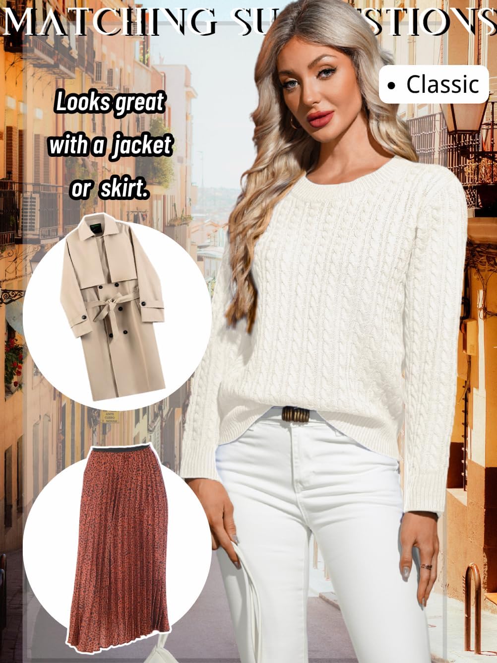 Women's Dressy Fitted Cable Knit Sweater Lightweight Soft Classic Casual Pullover Trendy Fall Outfits - Image 7