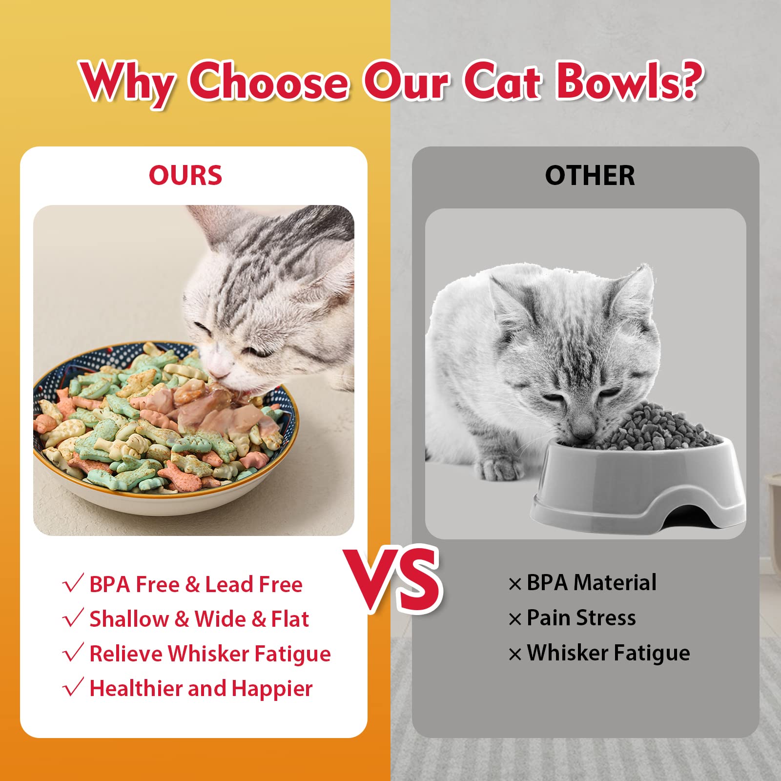 Ceramic Cat Bowls Set of 6, Colorful Cute Shallow Cat Dishes, Great for Multi-Pet Homes, 5.6 Inch, Whisker Friendly and Wide - Image 4