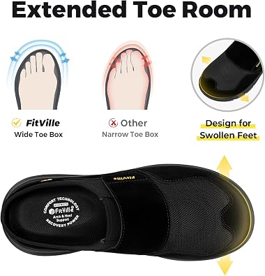 FitVille Diabetic Shoes for Men Wide Width Mens Diabetic Slippers Extra Wide Slip On Slippers for Swollen Feet Slip on shoes with Arch Support