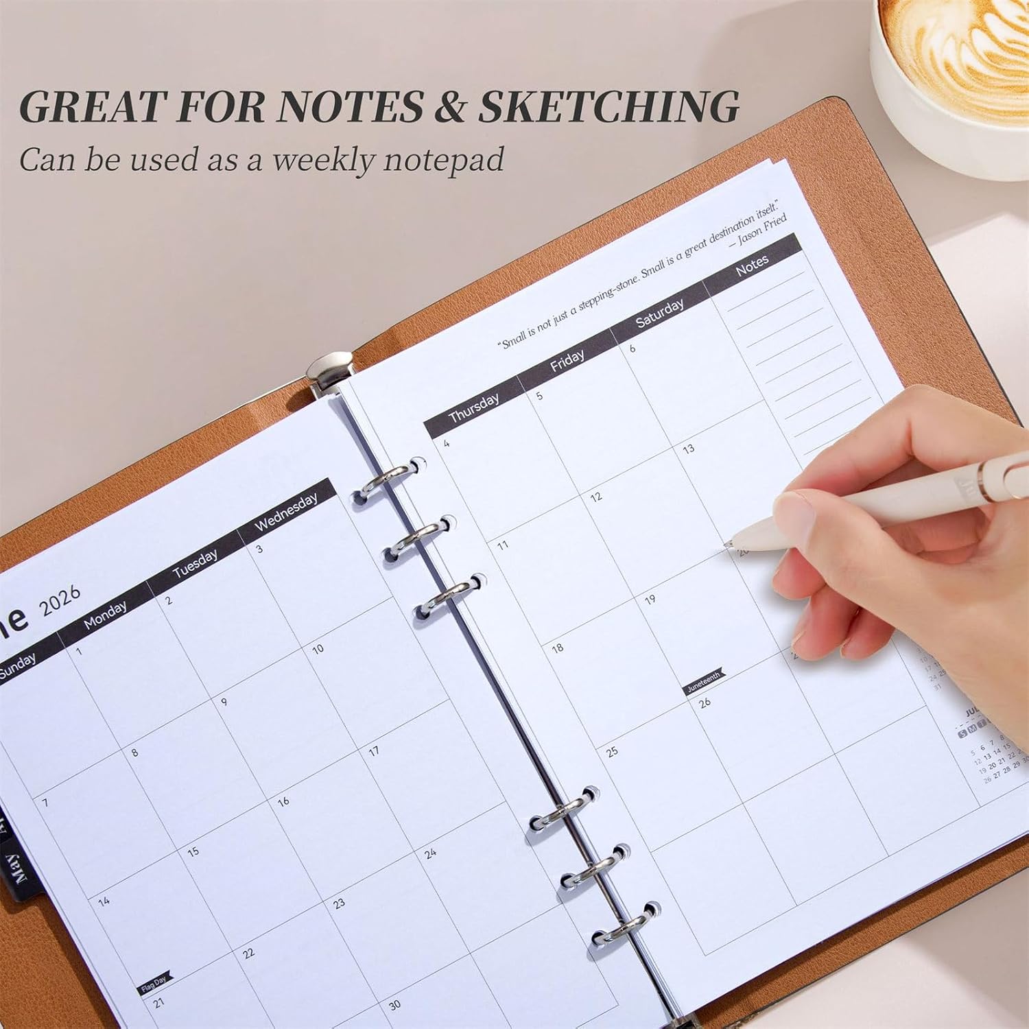 Uqezagpa 2026 Weekly Planner, Refillable 6-Ring Binder With Leather Cover, Portable Office School Supplies