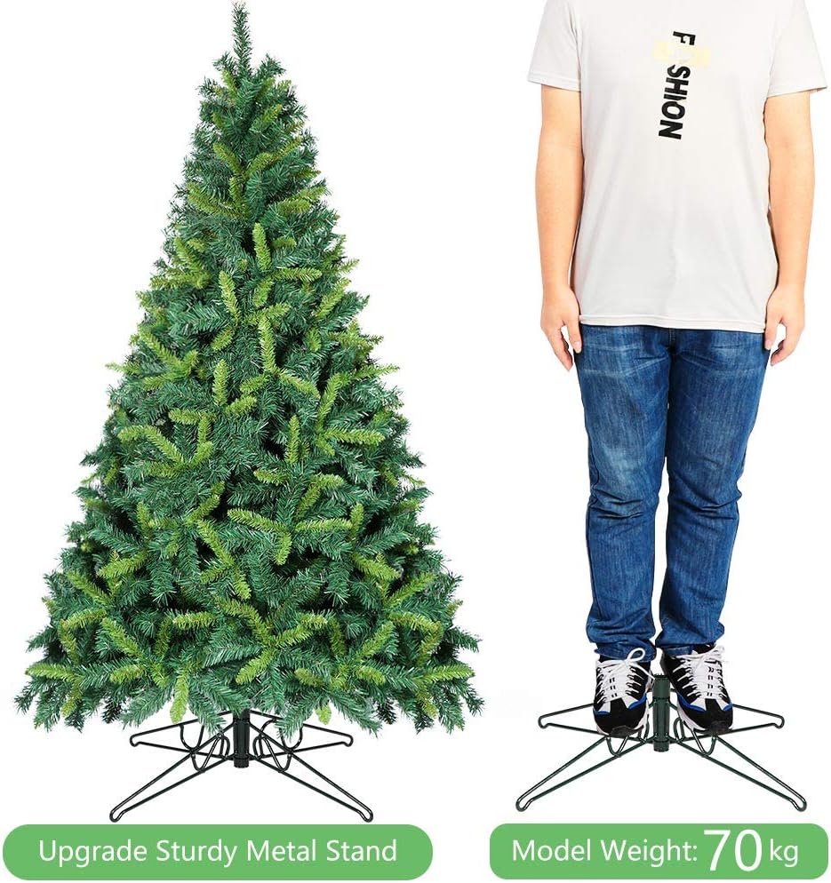 OurWarm 7.5ft Artificial Christmas Tree Unlit Premium Hinged Spruce Xmas Tree for Indoor Outdoor Holiday Decorations with 1600 Branch Tips, Foldable Metal Stand, Dark Green & Light Green
